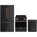 Gordon Ramsay by Thor Kitchen 3-Piece Appliance Package - 30-Inch Propane Gas Range, Tilt Panel, 36-Inch Refrigerator, and Dishwasher in Black with Rose Gold Trim