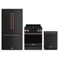 Gordon Ramsay by Thor Kitchen 3-Piece Appliance Package - 30-Inch Gas Range with Tilt Panel, 36-Inch Refrigerator, and Dishwasher in Matte Black with Rose Gold Trim