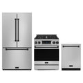 Gordon Ramsay by Thor Kitchen 3-Piece Appliance Package - 30-Inch Propane Gas Range, Tilt Panel, 36-Inch Refrigerator, and Dishwasher in Stainless Steel with Black Trim