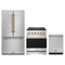 Gordon Ramsay by Thor Kitchen 3-Piece Appliance Package - 30-Inch Natural Gas Range, Counter-Depth Refrigerator, & Dishwasher in Stainless Steel with Bronze Trim