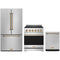 Gordon Ramsay by Thor Kitchen 3-Piece Appliance Package - 30-Inch Propane Gas Range, Counter-Depth Refrigerator, & Dishwasher in Stainless Steel with Bronze Trim