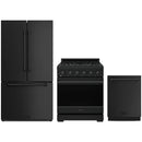 Black Thor Kitchen appliance package with 30-inch range, counter-depth refrigerator, dishwasher