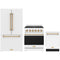 Gordon Ramsay by Thor Kitchen 3-Piece Appliance Package - 30-Inch Propane Gas Range, Counter-Depth Refrigerator, & Dishwasher in White with Bronze Trim