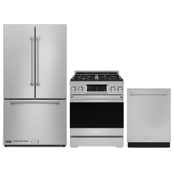 Thor Kitchen Gordon Ramsay 3-Piece Appliance Package - 30-Inch Gas Range with Tilt Panel, 36-Inch Refrigerator, and Dishwasher in Stainless Steel