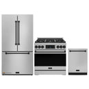 Gordon Ramsay by Thor Kitchen 3-Piece Appliance Package - 36-Inch Gas Range with Tilt Panel, 36-Inch Refrigerator, and Dishwasher in Stainless Steel with Black Trim