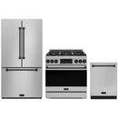 Gordon Ramsay by Thor Kitchen 3-Piece Appliance Package - 36-Inch Propane Gas Range, Tilt Panel, 36-Inch Refrigerator, and Dishwasher in Stainless Steel with Black Trim
