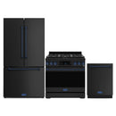 Gordon Ramsay by Thor Kitchen 3-Piece Appliance Package - 36-Inch Gas Range with Tilt Panel, 36-Inch Refrigerator, and Dishwasher in Black with Blue Trim
