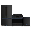 Gordon Ramsay by Thor Kitchen 3-Piece Appliance Package - 36-Inch Propane Gas Range, Tilt Panel, 36-Inch Refrigerator, and Dishwasher in Black with Blue Trim