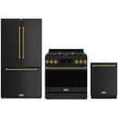 Gordon Ramsay by Thor Kitchen 3-Piece Appliance Package - 36-Inch Propane Gas Range, Tilt Panel, 36-Inch Refrigerator, and Dishwasher in Black with Bronze Trim