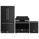 Gordon Ramsay by Thor Kitchen 3-Piece Appliance Package - 36-Inch Propane Gas Range, Tilt Panel, 36-Inch Refrigerator, and Dishwasher in Black with Stainless Steel Trim