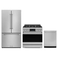 Gordon Ramsay by Thor Kitchen 3-Piece Appliance Package - 36-Inch Propane Gas Range, Tilt Panel, 36-Inch Refrigerator, and Dishwasher in Stainless Steel