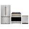 Gordon Ramsay by Thor Kitchen 3-Piece Appliance Package - 36-Inch Natural Gas Range, Counter-Depth Refrigerator, & Dishwasher in Stainless Steel with Bronze Trim