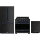 Black Thor Kitchen appliance package with 36-inch range, counter-depth refrigerator, dishwasher