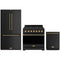 Gordon Ramsay by Thor Kitchen 3-Piece Appliance Package - 36-Inch Natural Gas Range, Counter-Depth Refrigerator, & Dishwasher in Black with Bronze Trim