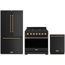 Black Thor Kitchen appliance package with 36-inch range, counter-depth refrigerator, dishwasher