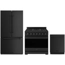 Black Thor Kitchen appliance package with 36-inch range, counter-depth refrigerator, dishwasher