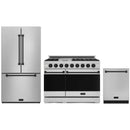 Gordon Ramsay by Thor Kitchen 3-Piece Appliance Package - 48-Inch Propane Gas Range, Double Oven, 36-Inch Refrigerator, and Dishwasher in Stainless Steel with Black Trim