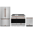 Gordon Ramsay by Thor Kitchen 3-Piece Appliance Package - 48-Inch Propane Gas Range, Double Oven, 36-Inch Refrigerator, and Dishwasher in Stainless Steel with Rose Gold Trim