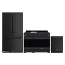 Gordon Ramsay by Thor Kitchen 3-Piece Appliance Package - 48-Inch Propane Gas Range, Double Oven, 36-Inch Refrigerator, and Dishwasher in Black with Blue Trim