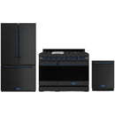 Gordon Ramsay by Thor Kitchen 3-Piece Appliance Package - 48-Inch Propane Gas Range, Double Oven, 36-Inch Refrigerator, and Dishwasher in Black with Blue Trim