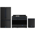 Gordon Ramsay by Thor Kitchen 3-Piece Appliance Package - 48-Inch Gas Range with Double Oven, 36-Inch Refrigerator, and Dishwasher in Matte Black with Blue Trim