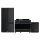 Gordon Ramsay by Thor Kitchen 3-Piece Appliance Package - 48-Inch Gas Range with Double Oven, 36-Inch Refrigerator, and Dishwasher in Black with Blue Trim