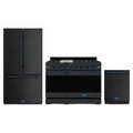 Gordon Ramsay by Thor Kitchen 3-Piece Appliance Package - 48-Inch Propane Gas Range, Double Oven, 36-Inch Refrigerator, and Dishwasher in Matte Black with Blue Trim