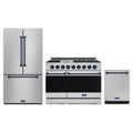 Gordon Ramsay by Thor Kitchen 3-Piece Appliance Package - 48-Inch Propane Gas Range, Double Oven, 36-Inch Refrigerator, and Dishwasher in Stainless Steel with Blue Trim