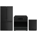 Black Thor Kitchen appliance package with 36-inch range, counter-depth refrigerator, dishwasher
