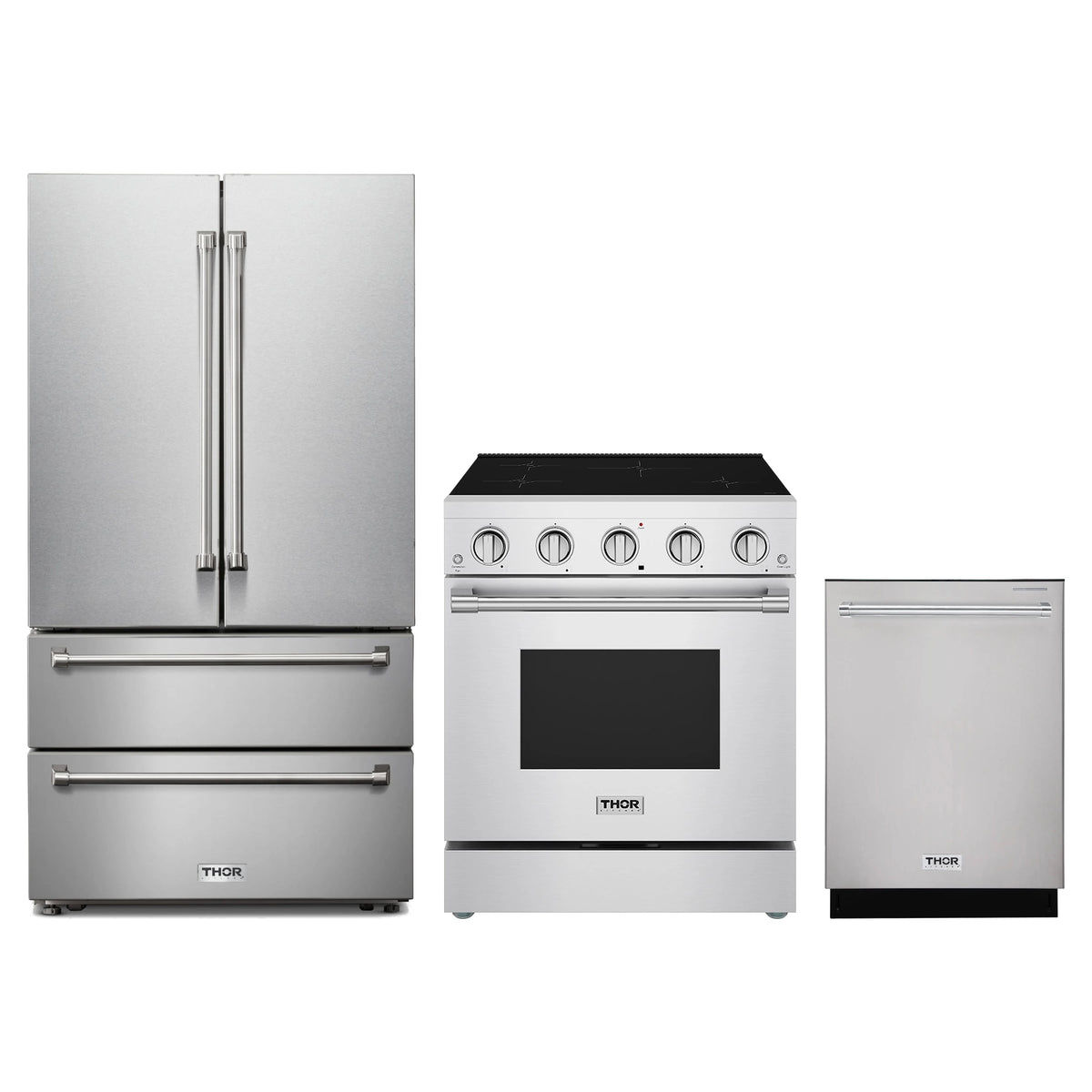 Thor Kitchen 3-Piece Appliance Package - 30-Inch Induction Range, French Door Refrigerator, & Dishwasher in Stainless Steel