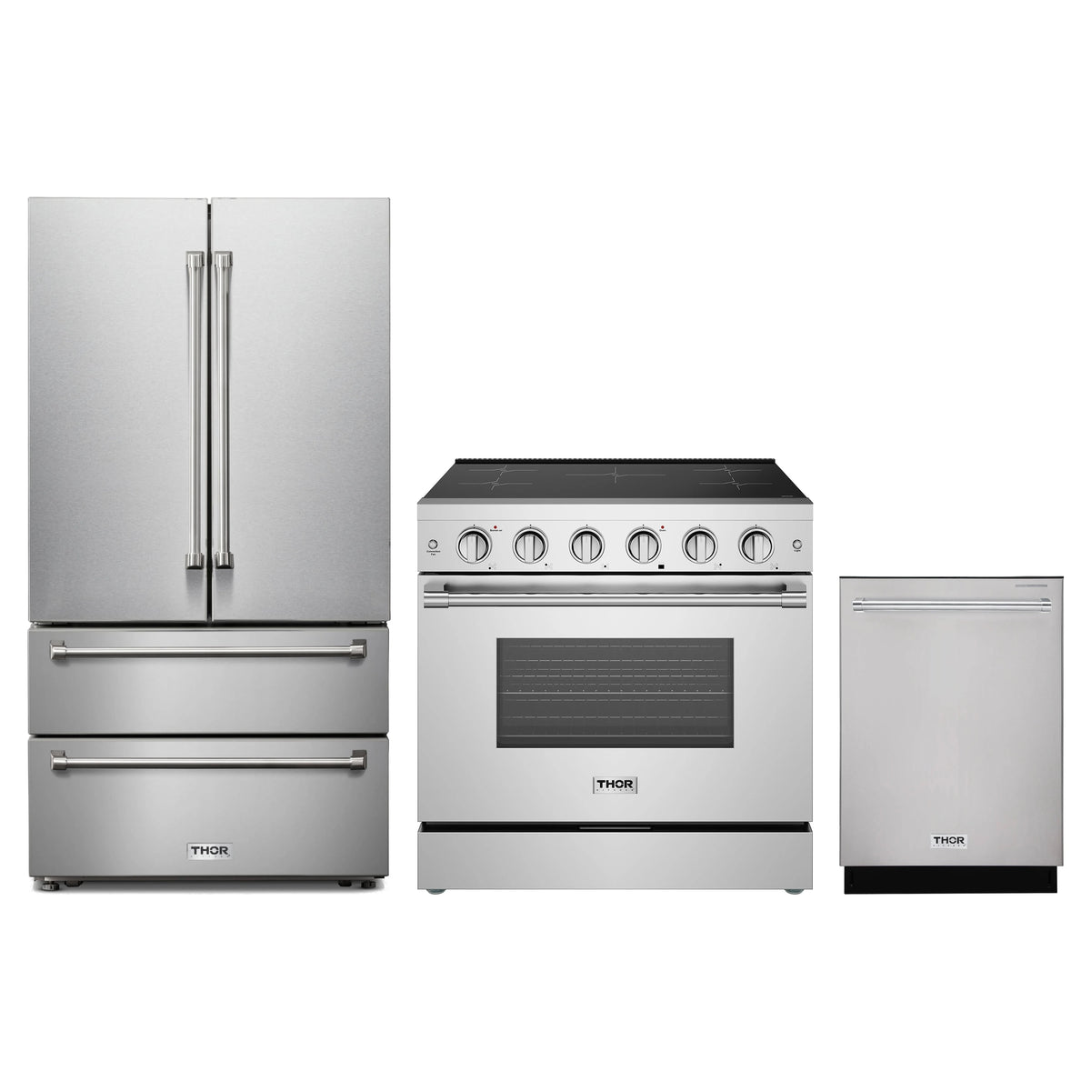 Thor Kitchen 3-Piece Appliance Package - 36-Inch Induction Range, French Door Refrigerator, & Dishwasher in Stainless Steel