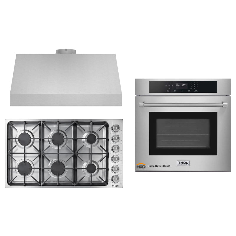 Thor Kitchen 3-Piece Pro Appliance Package - 36-Inch Gas Cooktop, Electric Wall Oven & Under Cabinet Hood in Stainless Steel