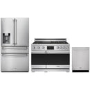 Stainless steel Thor Kitchen appliance package with 36-inch range, refrigerator with water dispenser, dishwasher