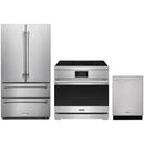 Stainless steel Thor Kitchen appliance package with 36-inch range, french door refrigerator, dishwasher