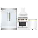 Forno 4-Piece Appliance Package - 30-Inch Electric Range, Wall Mount Range Hood, 60-Inch Refrigerator, and Dishwasher in White with Antique Brass Handle
