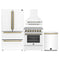 Forno 4-Piece Appliance Package - 30-Inch Electric Range, Wall Mount Range Hood, 36-Inch Refrigerator, and Dishwasher in White with Antique Brass Handle