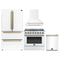 Forno 4-Piece Appliance Package - 36-Inch Electric Range, Wall Mount Range Hood, 36-Inch Refrigerator, and Dishwasher in White with Antique Brass Handle