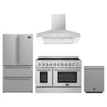 Forno 4-Piece Appliance Package - 48-Inch Paolo Electric Range, Wall Mount Range Hood, 36-Inch Refrigerator, and Dishwasher in Stainless Steel