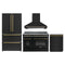 Forno 4-Piece Appliance Package - 48-Inch Electric Range, Wall Mount Range Hood, 36-Inch Refrigerator, and Dishwasher in Black with Antique Brass Handle