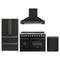 Forno 4-Piece Appliance Package - 48-Inch Electric Range, Wall Mount Range Hood, 36-Inch Refrigerator, and Dishwasher in Black with Antique Brass Trim