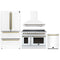 Forno 4-Piece Appliance Package - 48-Inch Electric Range, Wall Mount Range Hood, 36-Inch Refrigerator, and Dishwasher in White with Antique Brass Handle