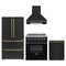 Forno 4-Piece Appliance Package - 30-Inch Electric Range, Wall Mount Range Hood, 36-Inch Refrigerator, and Dishwasher in Black with Antique Brass Trim