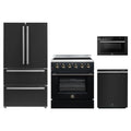 Forno 4-Piece Appliance Package - 30-Inch Electric Range, 36-Inch Refrigerator, 24-Inch Microwave Drawer, & Dishwasher in Black with Antique Brass Trim