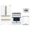 Forno 4-Piece Appliance Package - 30-Inch Electric Range, 36-Inch Refrigerator, 24-Inch Microwave Drawer, & Dishwasher in White with Antique Brass Trim