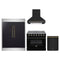 Forno 4-Piece Appliance Package - 36-Inch Electric Range, Wall Mount Range Hood, 60-Inch Refrigerator, and Dishwasher in Black with Antique Brass Trim