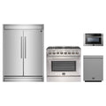 Forno 4-Piece Appliance Package - 36-Inch Dual Fuel Range, 60-Inch Pro-Style Refrigerator, 24-Inch Microwave Drawer, & 3-Rack Dishwasher in Stainless Steel