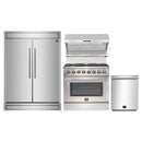 Forno 4-Piece Appliance Package - 36-Inch Dual Fuel Range, 60-Inch Pro-Style Refrigerator, Wall Mount Hood with Backsplash, & 3-Rack Dishwasher in Stainless Steel