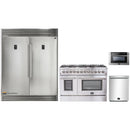 Forno 4-Piece Appliance Package - 48-Inch Dual Fuel Range, 60-Inch Pro-Style Refrigerator, 24-Inch Microwave Drawer, & 3-Rack Dishwasher in Stainless Steel