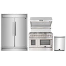 Forno 4-Piece Appliance Package - 48-Inch Dual Fuel Range, 60-Inch Pro-Style Refrigerator, Wall Mount Hood with Backsplash, & 3-Rack Dishwasher in Stainless Steel