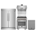 Forno 4-Piece Pro Appliance Package - 30-Inch Dual Fuel Range, Premium Hood, Pro-Style Refrigerator, and Dishwasher in Stainless Steel